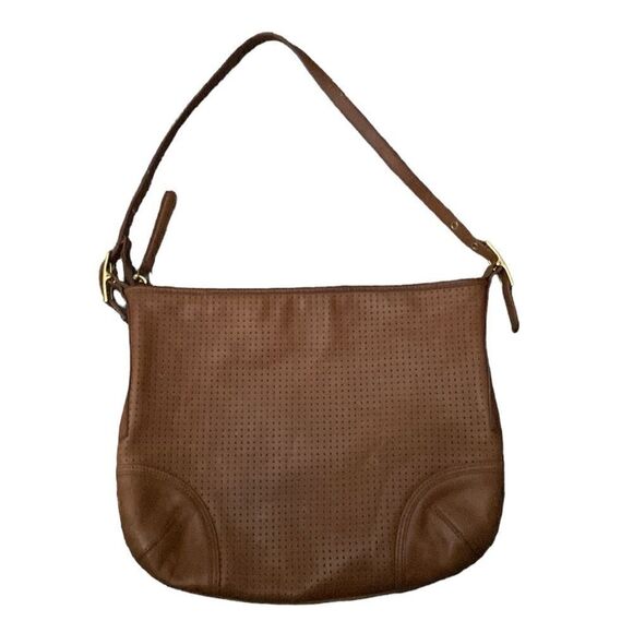 Coach 90s Vintage Carmel Brown Leather Perforated Shoulder Bag